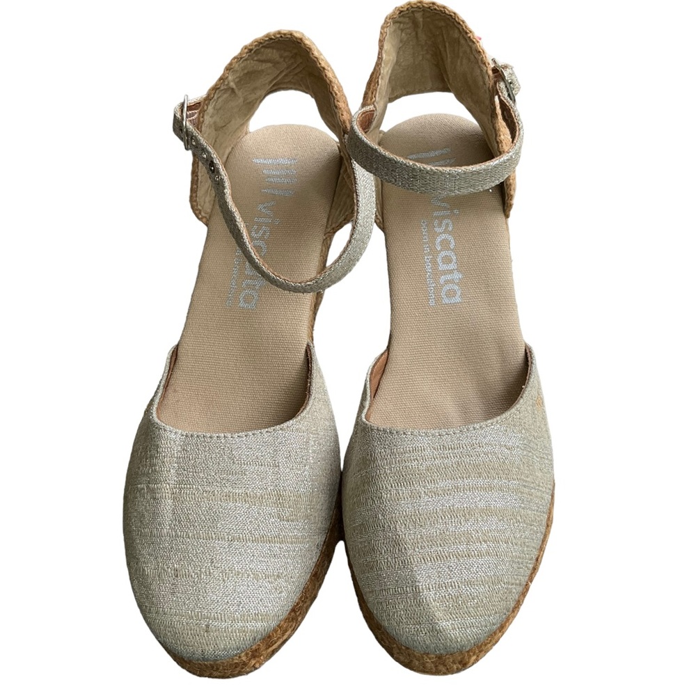 Viscata Women’s Satuna Canvas Wedges Silver Cream Jute Espadrille Closed… - Picture 3 of 16